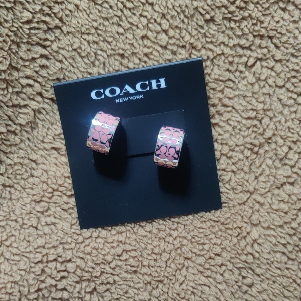 Coach Pink Signature C Hoop Earrings - Picture 2 of 7